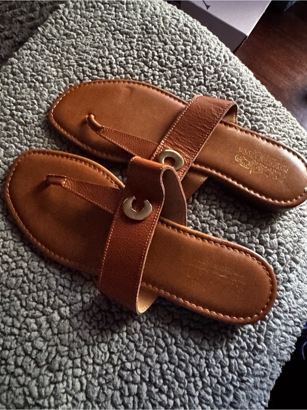 Coach Women’s Brown Leather Slide Sandals with Toe Loop
